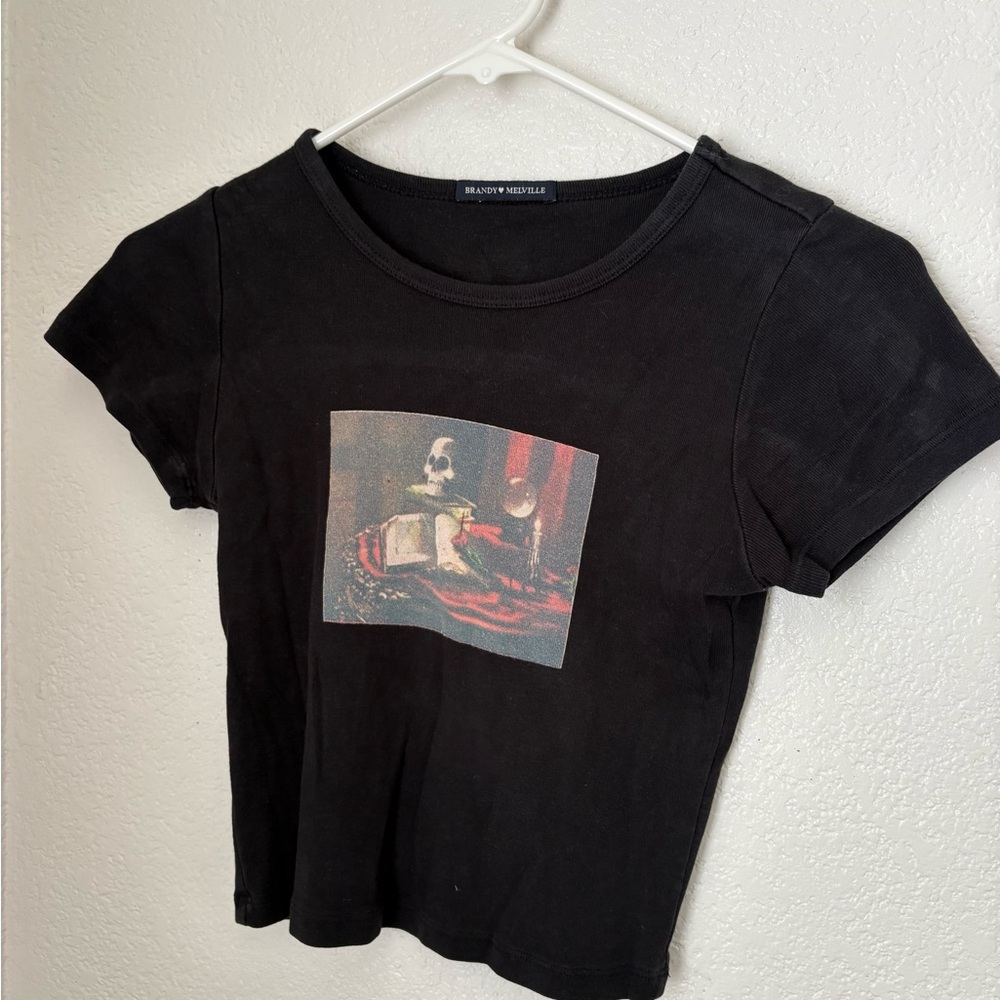 Brandy Melville Black Tee with Artistic Graphic